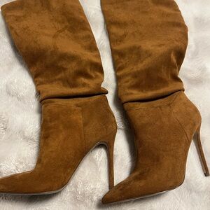 Women's Brown Suede Pointed-Toe Stiletto Boots